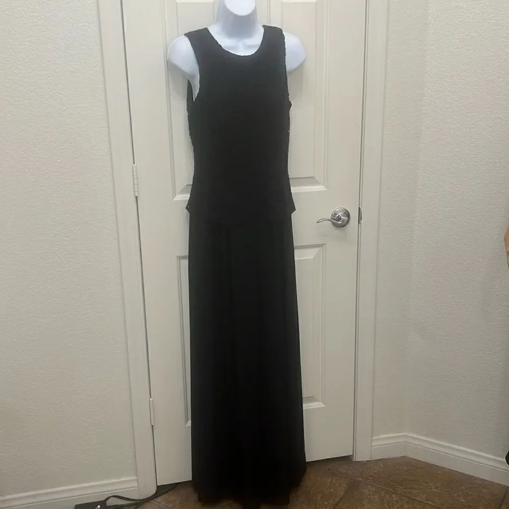 Late Edition Women’s Black Jumpsuit Lace Inset Bodice Sleeveless Wide Leg Sz 8